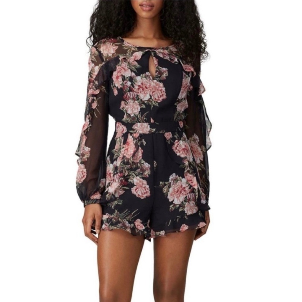 Bardot Black Amelia Floral Keyhole Chiffon‎ Romper Size 10/Large